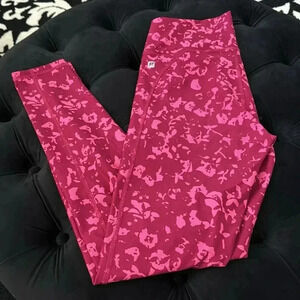 FABLETICS Floral Full Length High Waist Leggings Hot Pink Barbie Workout Yoga